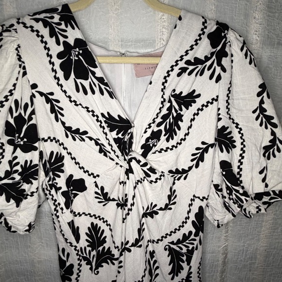 White Closet Elements Dresses & Skirts - White Closet Elements Mini Dress Women L White Black Linen Blend Puff Sleeve